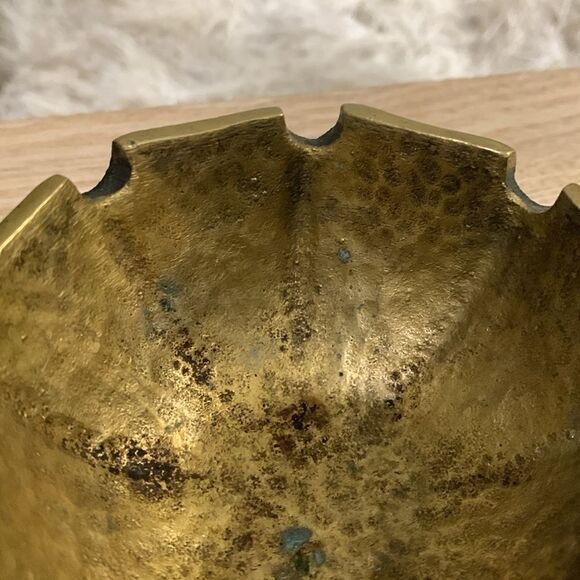 Vintage MCM Brass Ashtray Hammered Interior Style W/Wood Handle Made In Israel - Picture 13 of 17
